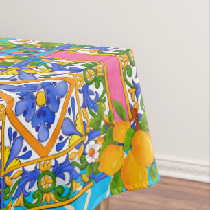 Nappe Été, Carreaux siciliens, agrumes, citrons Médit