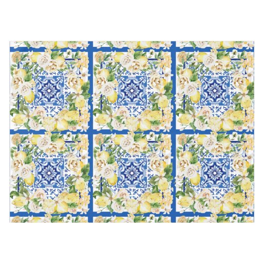Nappe Été Méditerrannée citron et fleurs imprimés (Devant (Horizontal))