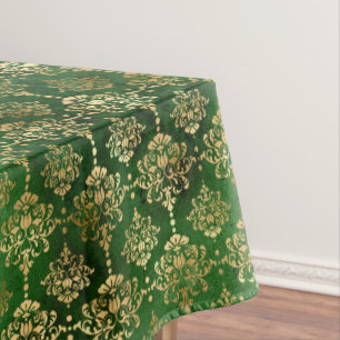 Nappe Festive Green & Gold Foil hiver Noël Damas