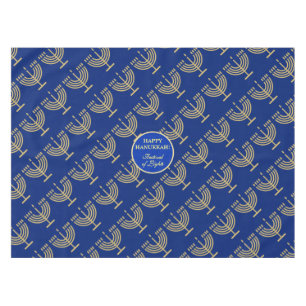 Nappe Fête de Hanukkah Party Menorah dorée motif bleu