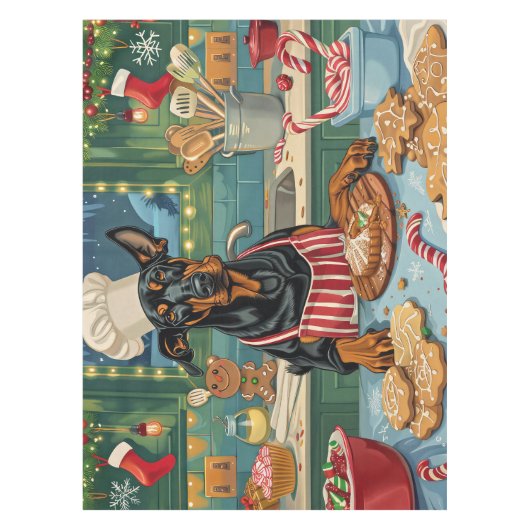 Nappe Fête de Noël Doberman Pinscher (Devant)