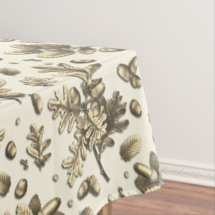 Nappe Feuilles en chêne Brown vintage or Acorns en beige