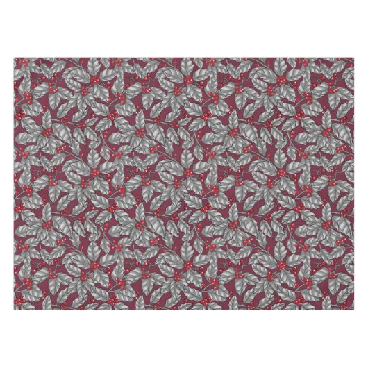 Nappe Feuilles gris sur rouge foncé (Devant (Horizontal))