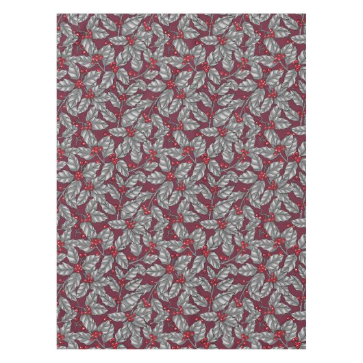 Nappe Feuilles gris sur rouge foncé (Devant)