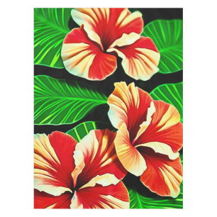 Nappe Feuilles tropicales colorées et fleurs d'Hibiscus