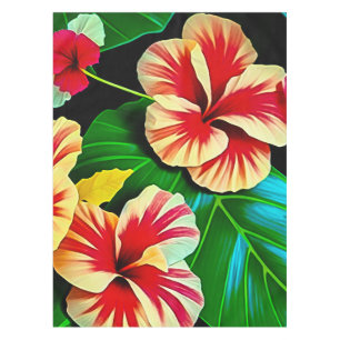 Nappe Feuilles tropicaux colorés et fleurs d'Hibiscus  