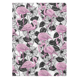 Nappe Flamants roses et fleurs d'hibiscus
