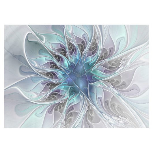 Nappe Fleur Abstraite Fractale Moderne Avec Bleu (Devant (Horizontal))