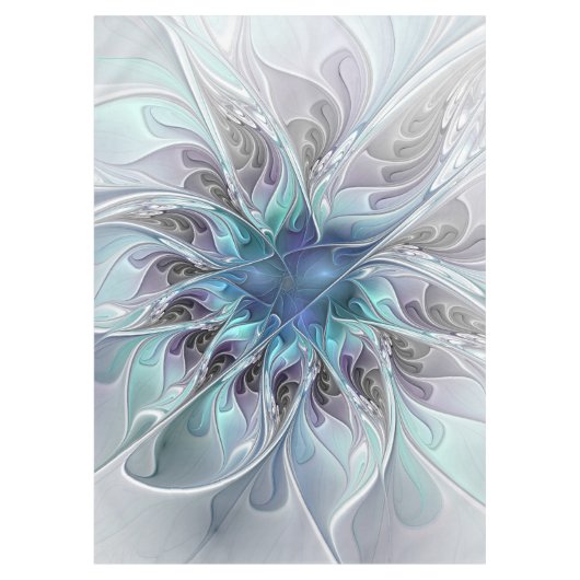 Nappe Fleur Abstraite Fractale Moderne Avec Bleu (Devant)