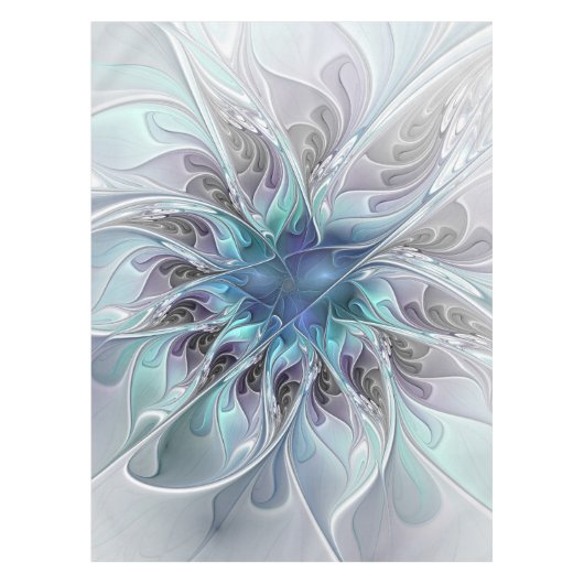 Nappe Fleur Abstraite Fractale Moderne Avec Bleu (Devant)