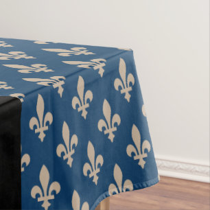 Nappe Fleur de Lis, Beige sur Bleu Nuit, Royal, Votre No