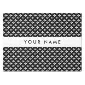 Nappe Fleur de Lis, Blanc sur Noir, Blanc, Votre Nom (Devant (Horizontal))