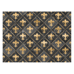 Nappe Fleur de lis motif Marbre noir et or