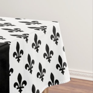 Nappe Fleur de Lis, Noir sur Blanc, Noir, Votre Nom