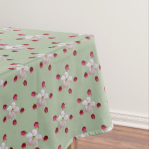 Nappe Fleur de pommier rose et blanche sur fond vert lau