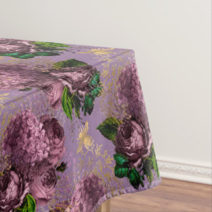 Nappe Fleur de style vintage Abeilles Damassé Mauve Or