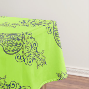 Nappe Fleur de vie - Ornements Vintages or bleu
