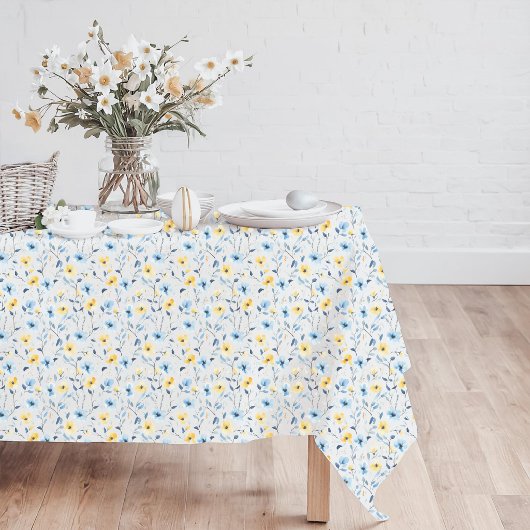 Nappe Fleur sauvage aquarelle bleu jaune 