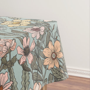 Nappe Fleur sauvage rétro jaune rose écume de mer