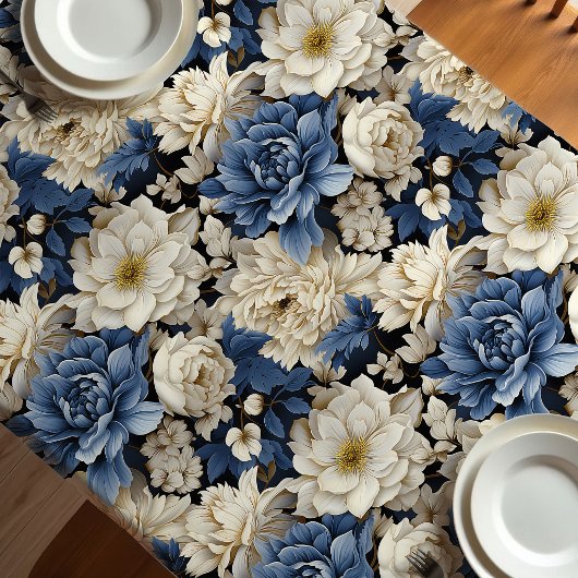 Nappe Fleurie Ivoire Blanc Bleu de Luxe