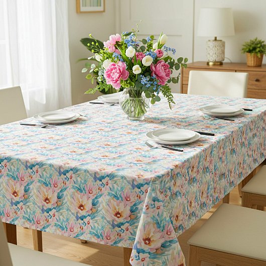 Nappe Fleurs aquarelles rose et bleu