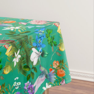 Nappe Fleurs blanches, oiseaux, abeilles, citron, papill