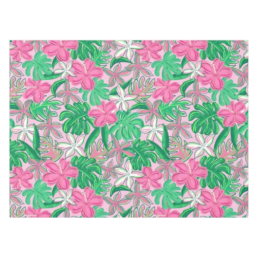 Nappe Fleurs blanches rose tropicale Palm Feuille Preppy (Devant (Horizontal))