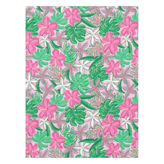 Nappe Fleurs blanches rose tropicale Palm Feuille Preppy (Devant)