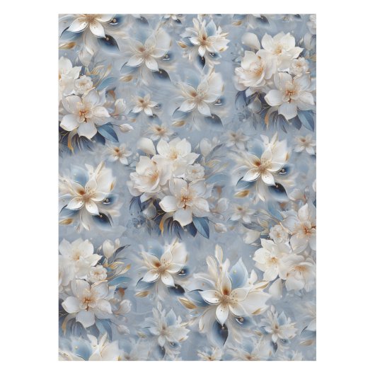 Nappe Fleurs bleues, blanches et dorées sur soie (Devant)