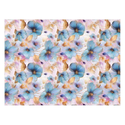 Nappe Fleurs bleues éthérées dans les pastels doux Encre (Devant (Horizontal))