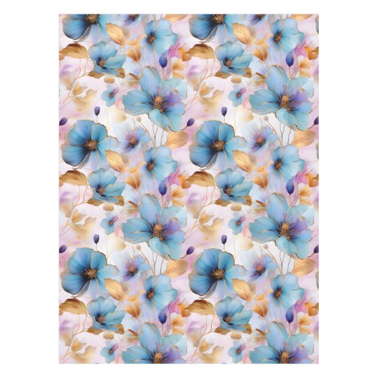 Nappe Fleurs bleues éthérées dans les pastels doux Encre (Devant)