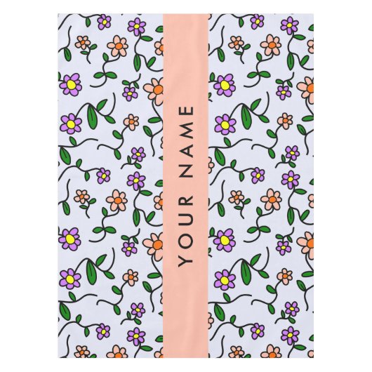 Nappe Fleurs colorées, fond bleu, orange (Devant)