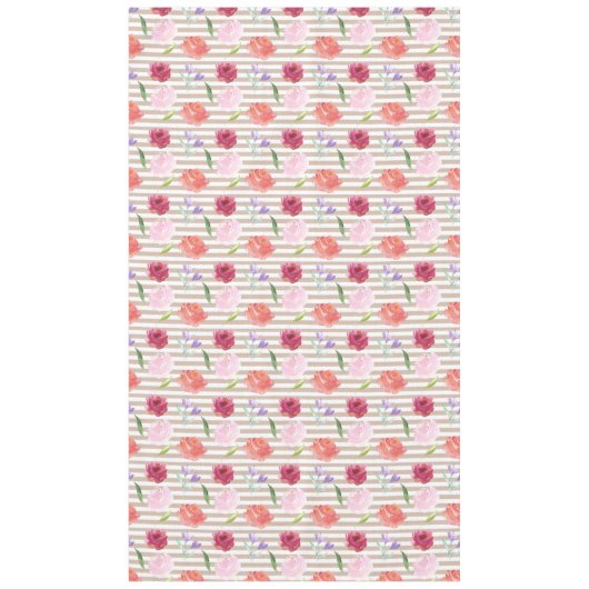 Nappe Fleurs crèmes d'aquarelle de rayures de pêche (Devant)