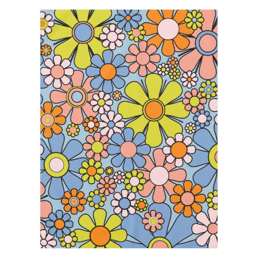 Nappe Fleurs de Jardin Rétro 60s les années 70 Printemps (Devant)