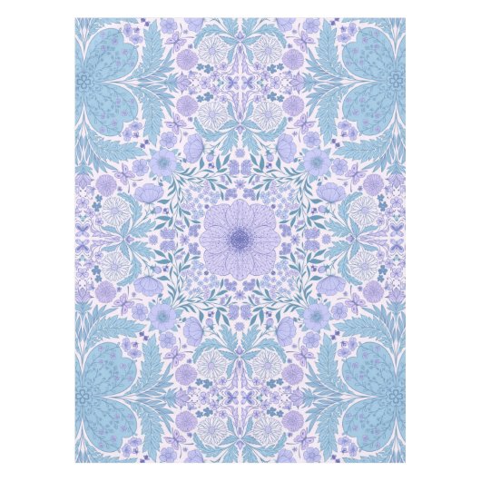 Nappe Fleurs de jardin rétro en bleu et violet (Devant)