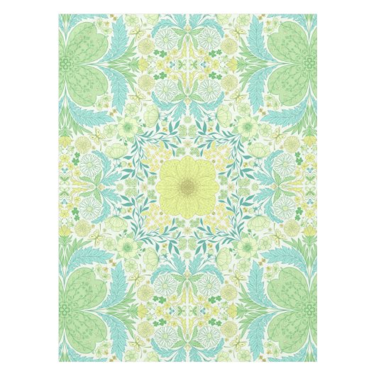 Nappe Fleurs de jardin rétro en vert et jaune (Devant)