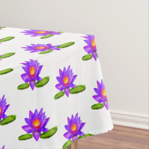 Nappe Fleurs de lotus violettes & nénuphar sur fond blan