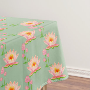 Nappe Fleurs de nénuphar rose sur fond vert laurier