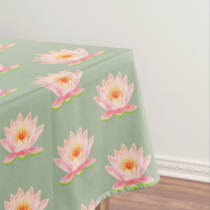 Nappe Fleurs de nénuphar rose sur fond vert laurier