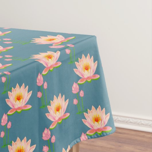 Nappe Fleurs de nénuphar roses sur fond bleu (In Situ)