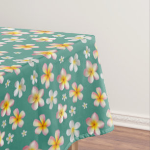 Nappe Fleurs de Plumeria rose et blanc sur fond sarcelle