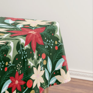 Nappe Fleurs de Poinsettia et Noël Feuille