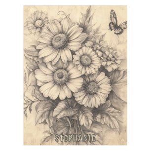 Nappe Fleurs de soleil et papillon - Papier vieilli rust