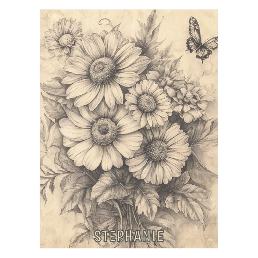 Nappe Fleurs de soleil et papillon - Papier vieilli rust (Devant)
