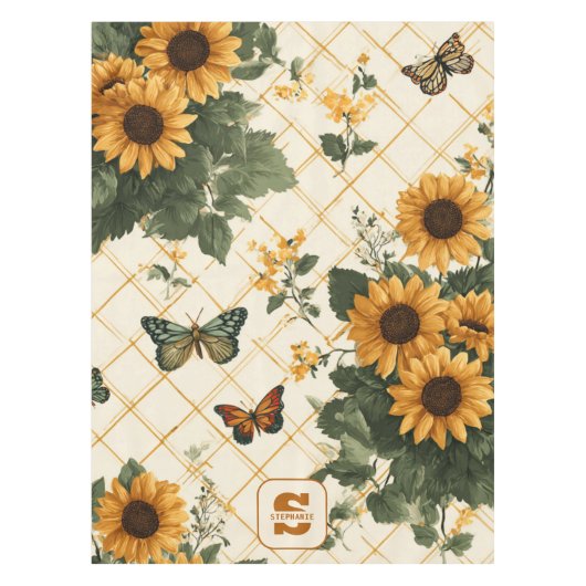 Nappe Fleurs de soleil et papillons sur Jaune clair (Devant)