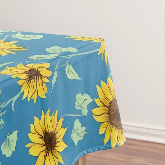 Nappe Fleurs de soleil jaune vert feuille bleu arrière - (In Situ)