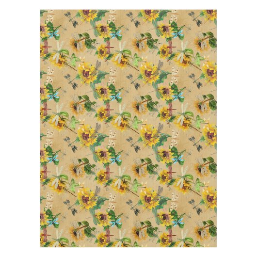 Nappe Fleurs de soleil vintages et libellules (Devant)