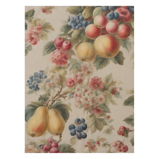 Nappe Fleurs Délicates et Fruits Français. Style Peint (Devant)