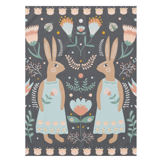 Nappe Fleurs et lapin de Pâques art populaire scandinave (Devant)