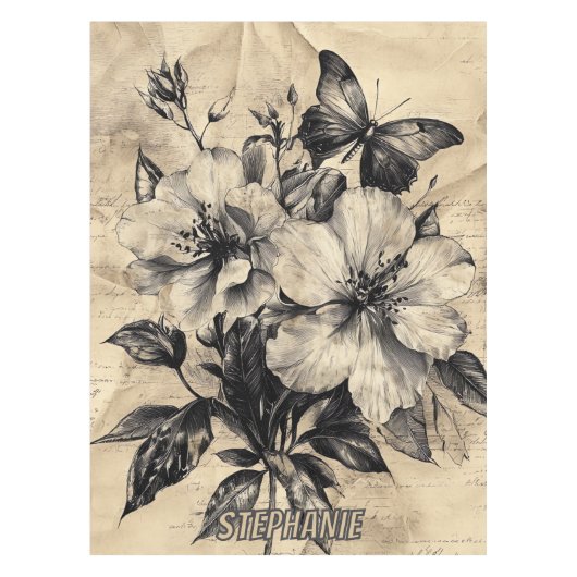 Nappe Fleurs et papillons rustiques - Papier vieilli (4) (Devant)